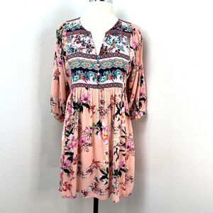 Umgee Pink Floral Dress Small Baby Doll Fairy Whimsy Goth Boho Peasant Milkmaid